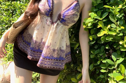 V-Neck Paisley Camisole Peplum Print Top