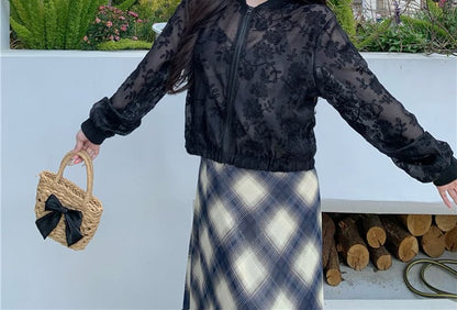 Jacket Flower Embroidered Zip Sheer