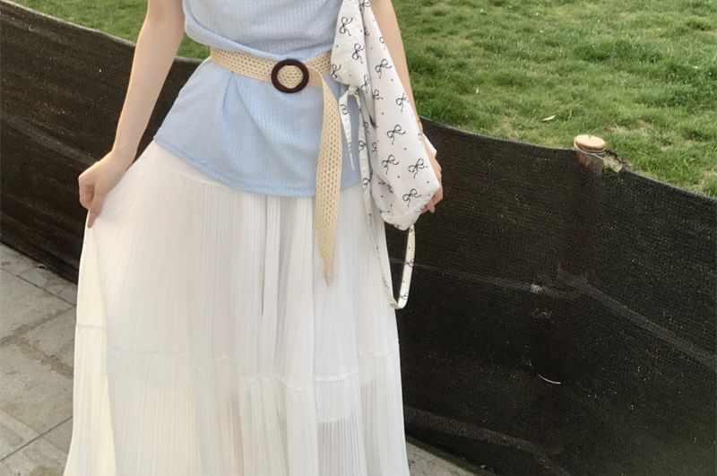 Plain Short-Sleeve Tee One-Shoulder