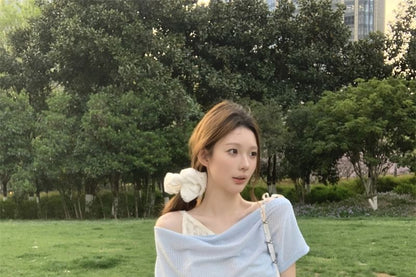 Plain Short-Sleeve Tee One-Shoulder