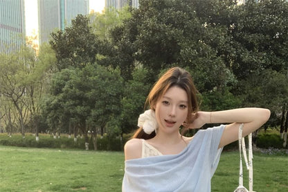 Plain Short-Sleeve Tee One-Shoulder