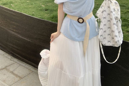 Plain Short-Sleeve Tee One-Shoulder