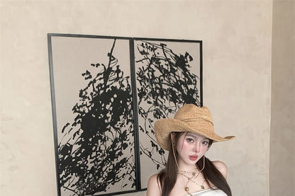 Asymmetrical Top Ruffle Plain Strapless