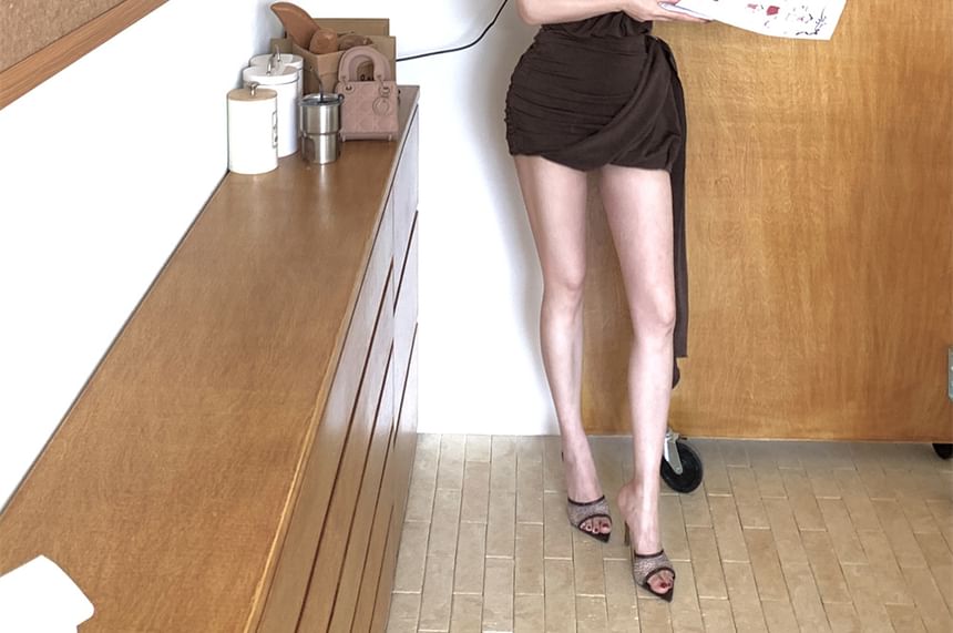 Bodycon Asymmetrical Halter Plain Mini Dress