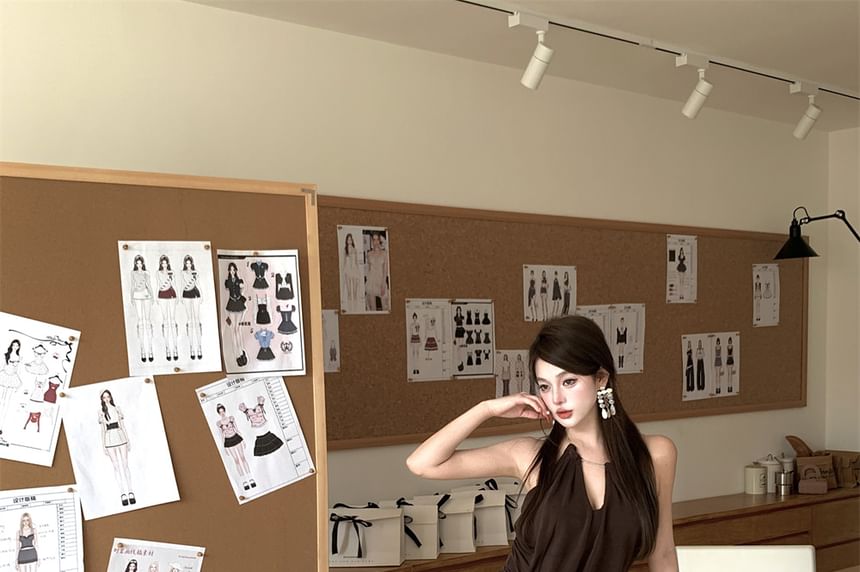 Bodycon Asymmetrical Halter Plain Mini Dress