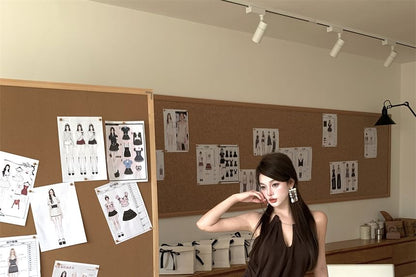 Bodycon Asymmetrical Halter Plain Mini Dress