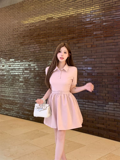 A-Line Collar Short-Sleeve Dress Plain Mini