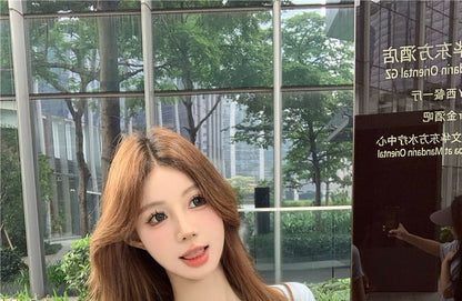 Trim Plain Neck Short-Sleeve Square Lace Tee