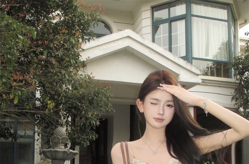 Camisole Print Top Floral Bow Ruffled