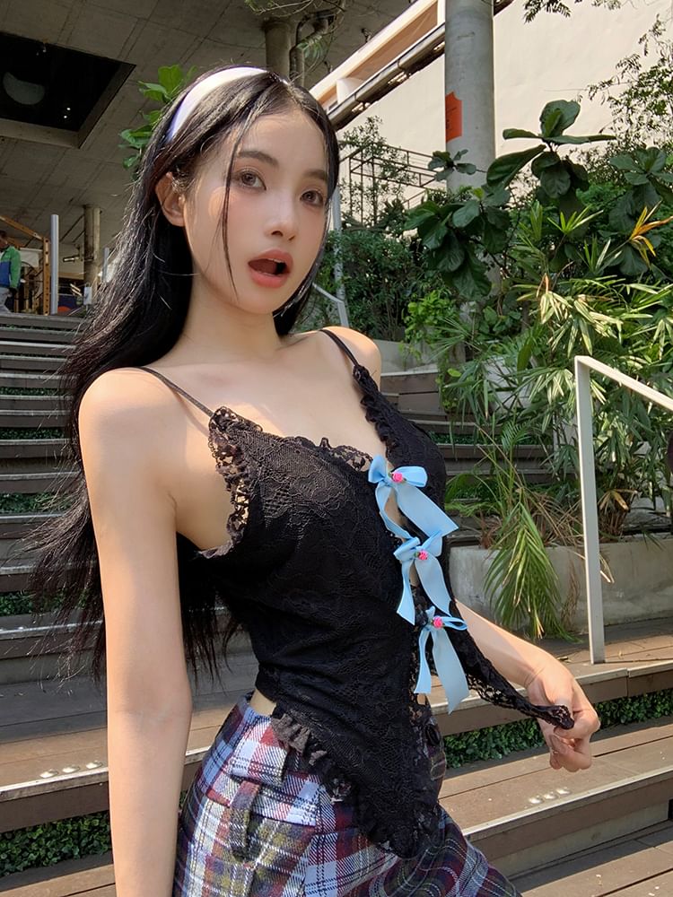 Trim Camisole Cutout Bow Lace Top