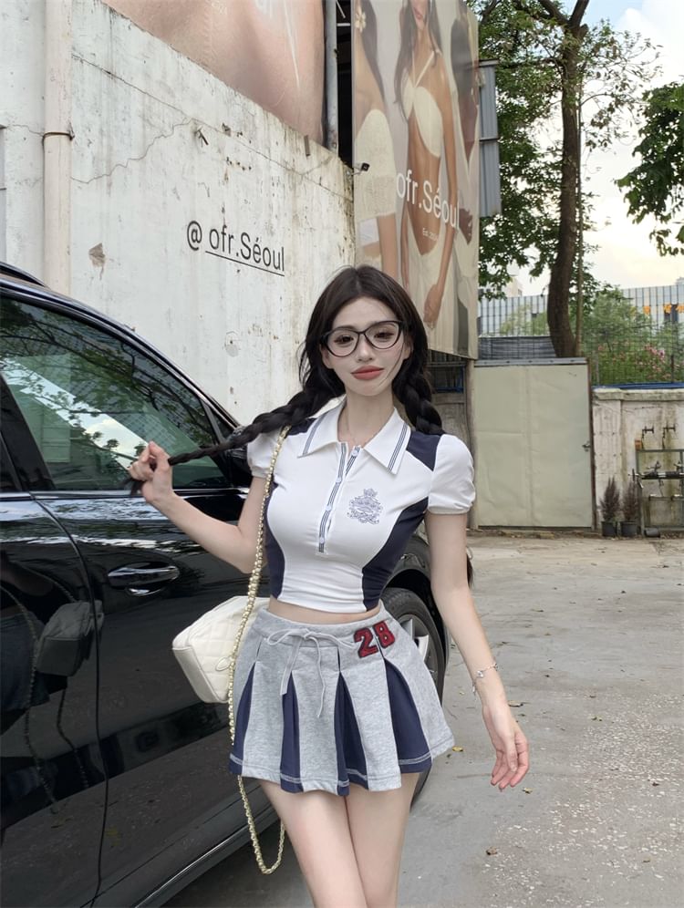 Shirt Crop Short-Sleeve Embroidered Logo Polo