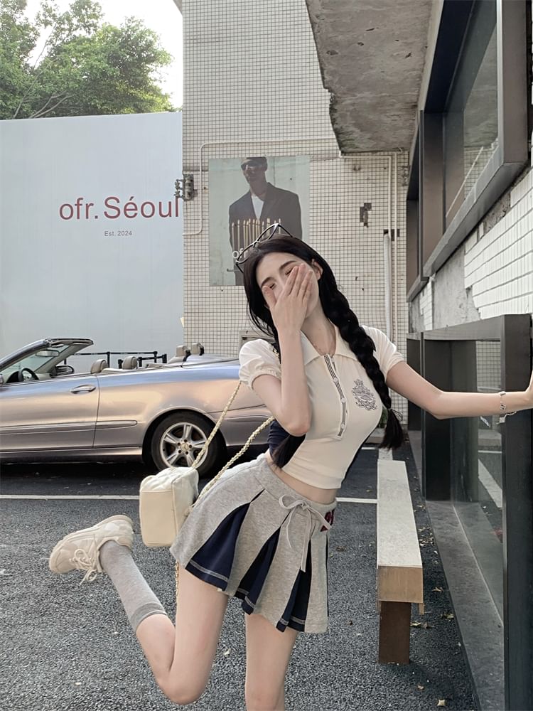 Shirt Crop Short-Sleeve Embroidered Logo Polo