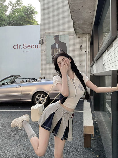 Shirt Crop Short-Sleeve Embroidered Logo Polo