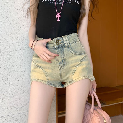 High Denim Washed Shorts Waist