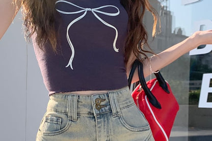 High Denim Washed Shorts Waist