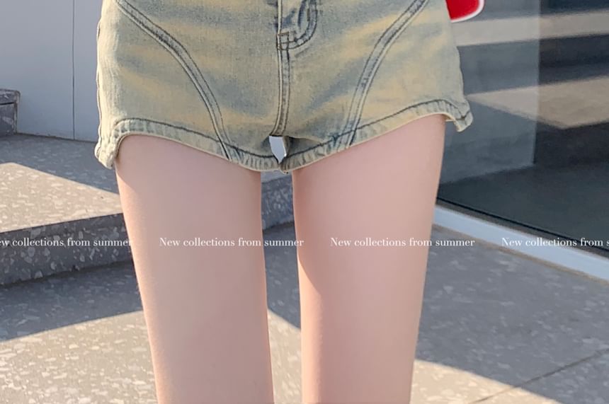 High Denim Washed Shorts Waist