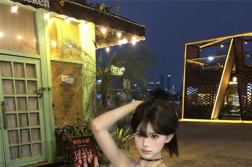 Camo Asymmetrical Tube Top Print Ruffled