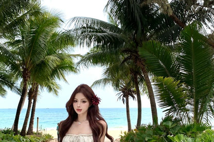 Skirt Camisole Trim Maxi Fishtail Satin Top High Rise / Lace Drawstring