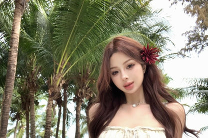 Skirt Camisole Trim Maxi Fishtail Satin Top High Rise / Lace Drawstring