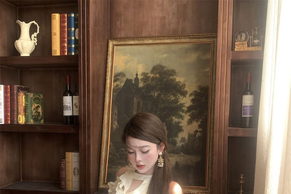 Set: + Plain Shorts Balloon Mini Ruffled Dress Halter-Neck A-Line