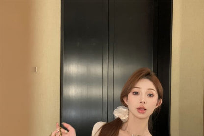 Dress Mini Square-Neck A-Line Trim Floral Short-Sleeve