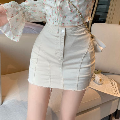 Mini Pencil Waist High Distressed Skirt