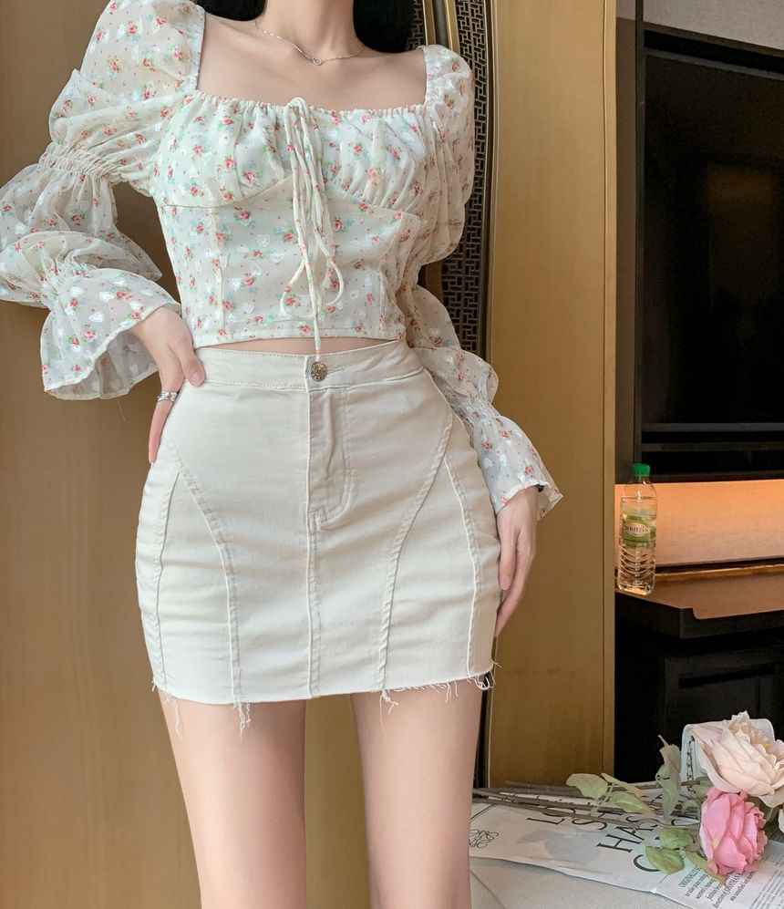 Mini Pencil Waist High Distressed Skirt