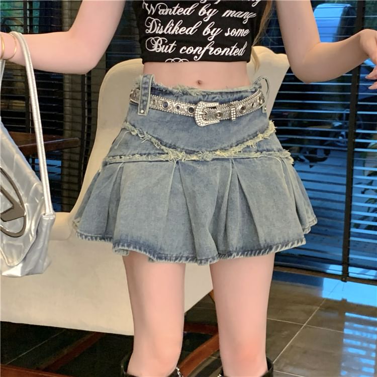 Trim Washed Tassel Skirt Mini Mid Denim A-Line Rise