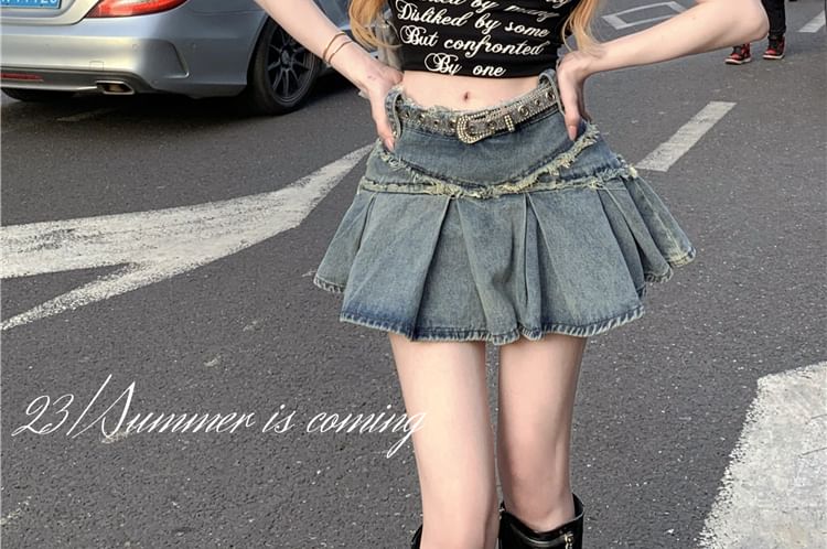 Trim Washed Tassel Skirt Mini Mid Denim A-Line Rise