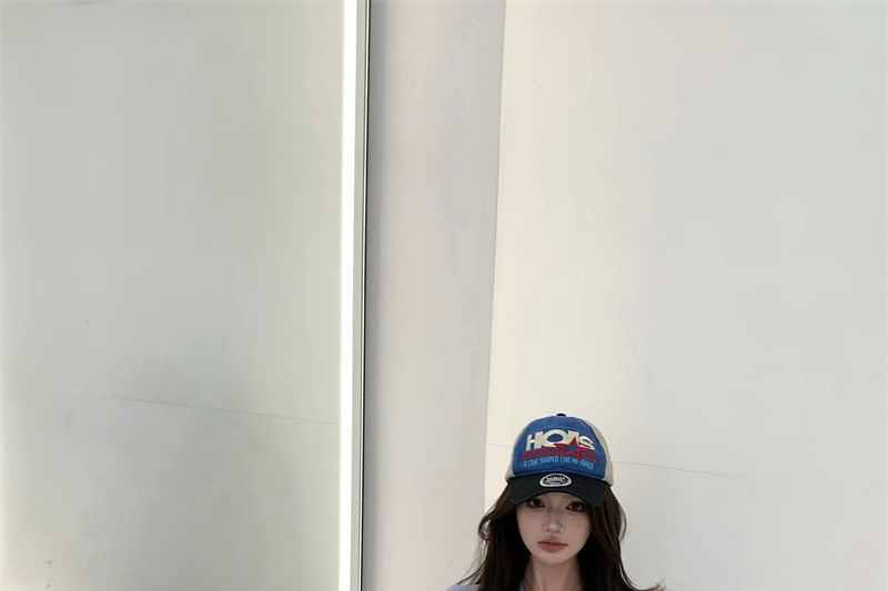 Panel Dotted Round Crop Long-Sleeve Top Mesh Neck