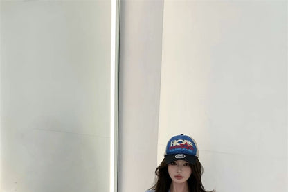 Panel Dotted Round Crop Long-Sleeve Top Mesh Neck