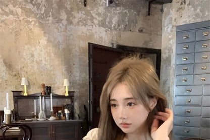 Blouse Shirred Plain Mini A-Line Off-Shoulder Ruffled Skirt / Rise High