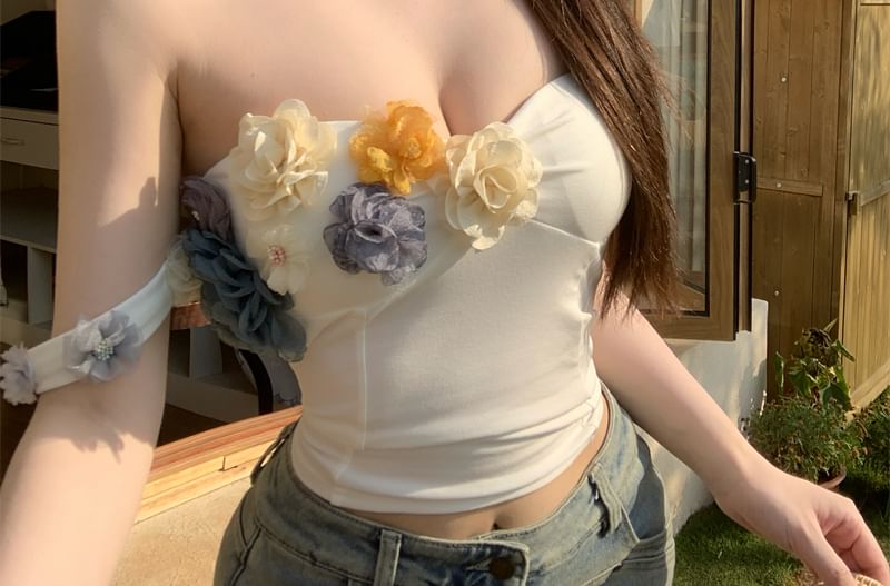 Top Off-Shoulder Crop Floral