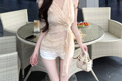 Top Lace Sleeveless Wrap V-Neck