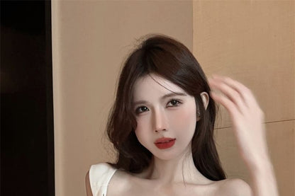 Plain Asymmetrical Buckled Crop One-Shoulder Top