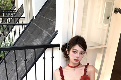 Mini Cami High Floral Ruffled Pencil Asymmetrical / Waist Top Skirt