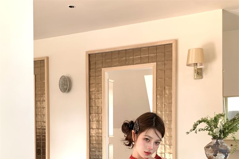 Mini Cami High Floral Ruffled Pencil Asymmetrical / Waist Top Skirt