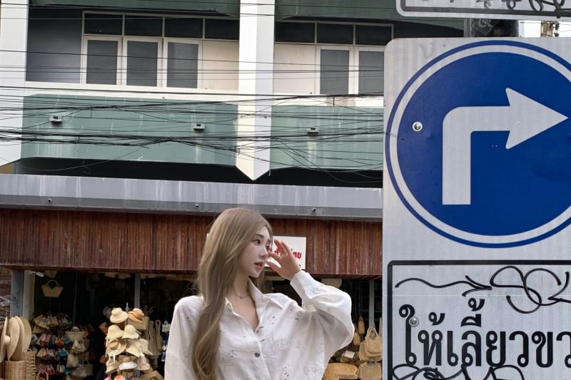 Floral Puff-Sleeve Dress A-Line Button-Up Embroidered Mini Tie-Side