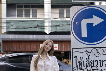 Floral Puff-Sleeve Dress A-Line Button-Up Embroidered Mini Tie-Side