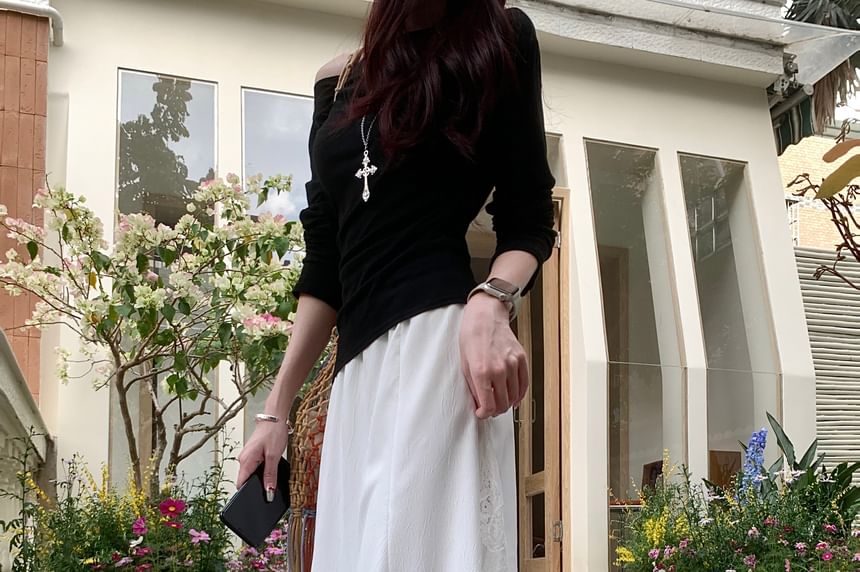 High Skirt Rise Panel Lace Mermaid Midi Asymmetrical