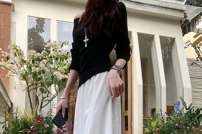 High Skirt Rise Panel Lace Mermaid Midi Asymmetrical