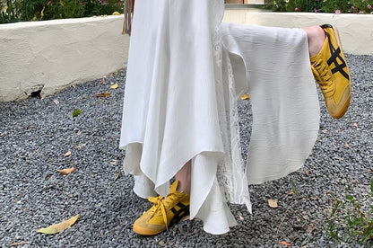 High Skirt Rise Panel Lace Mermaid Midi Asymmetrical