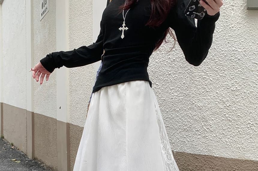 High Skirt Rise Panel Lace Mermaid Midi Asymmetrical