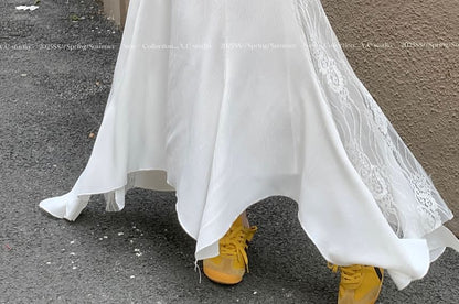 High Skirt Rise Panel Lace Mermaid Midi Asymmetrical