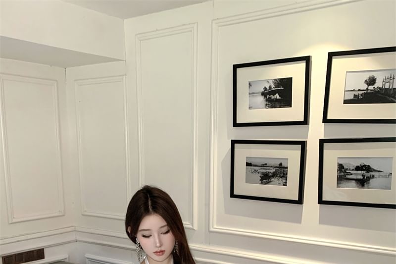 Mini Halter-Neck Dress Rhinestone A-Line Satin