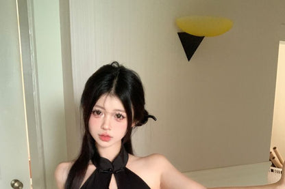 Dress Floral Keyhole Halter-Neck Bodycon Jacquard Mini