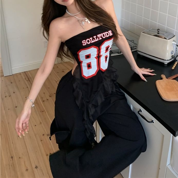 Ruffled Wide Leg Tube High Numbering / Top Waist Pants