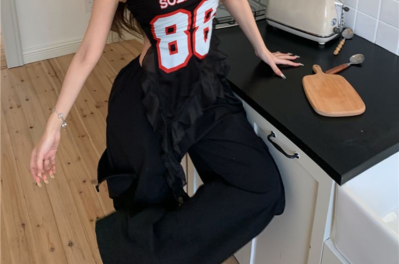 Ruffled Wide Leg Tube High Numbering / Top Waist Pants