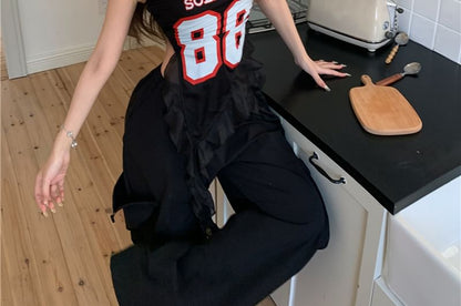 Ruffled Wide Leg Tube High Numbering / Top Waist Pants