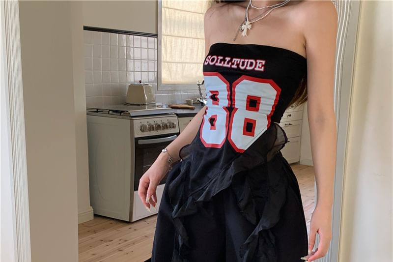 Ruffled Wide Leg Tube High Numbering / Top Waist Pants